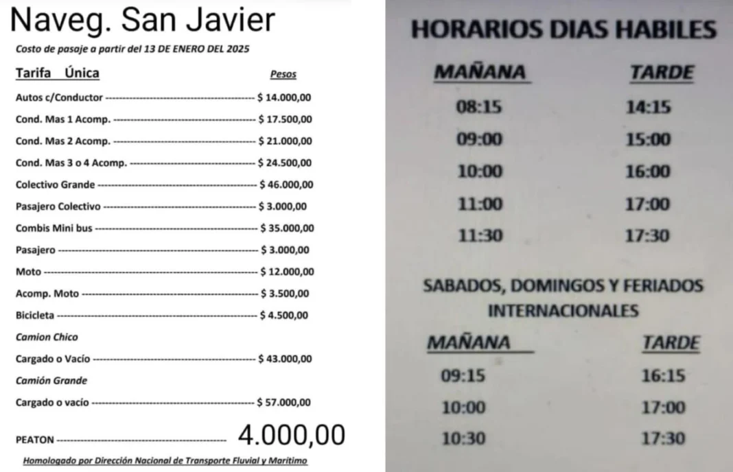 Nuevo aumento en los costos de balsas y lanchas en el Paso Barca San Javier-Porto Xavier imagen-1