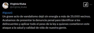 Denuncian sabotaje en la línea de 33 KV que dejó sin luz a Puerto Iguazú imagen-1