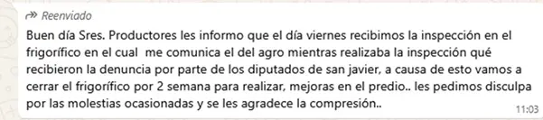Controversia por el frigorífico de San Javier: productores rechazan pedido de cierre y piden apoyo para su mejora 2 Controversia por el frigorífico de San Javier: productores rechazan pedido de cierre y piden apoyo para su mejora imagen-1
