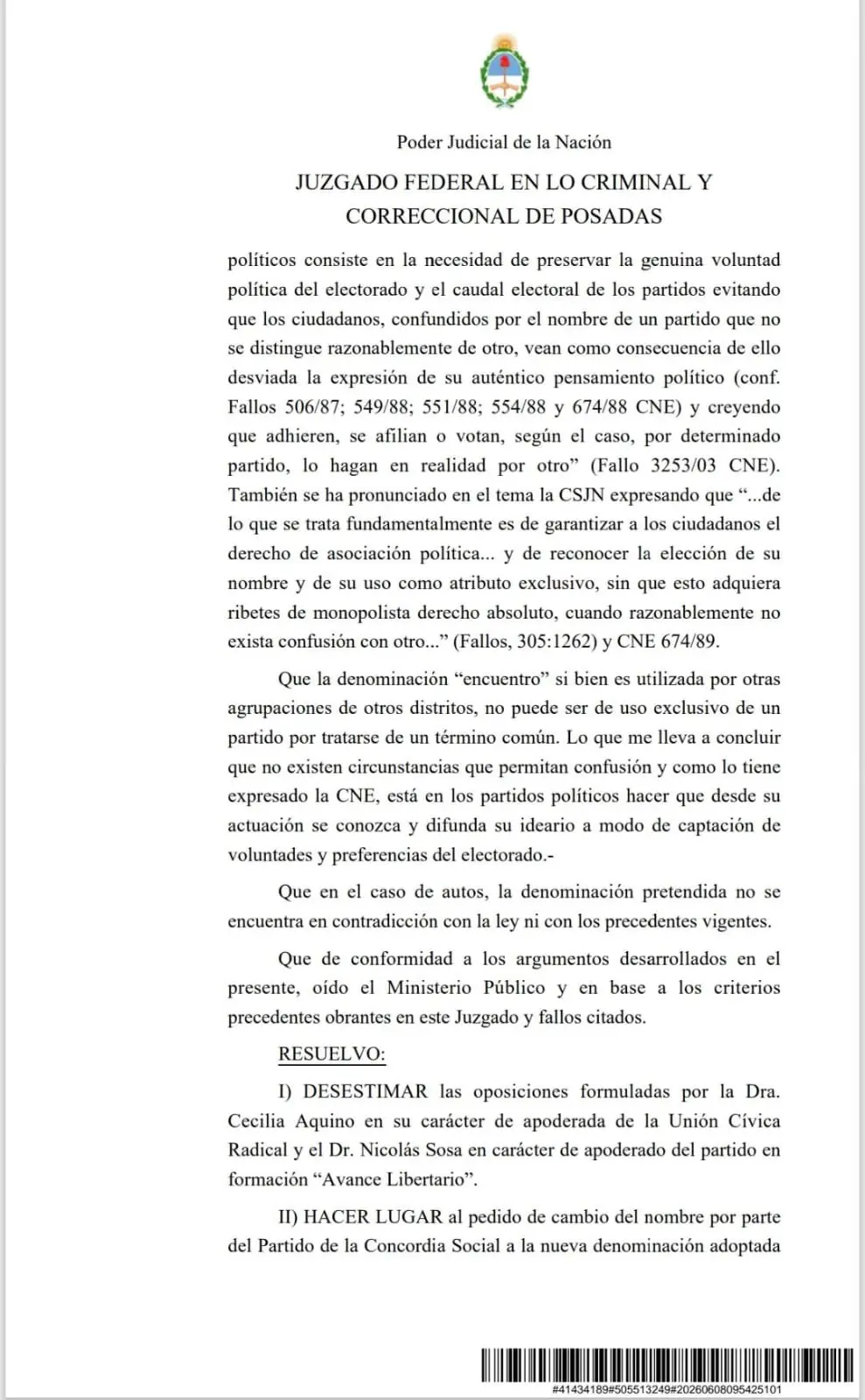 La Justicia Federal Electoral reconoció oficialmente a Encuentro Misionero imagen-1