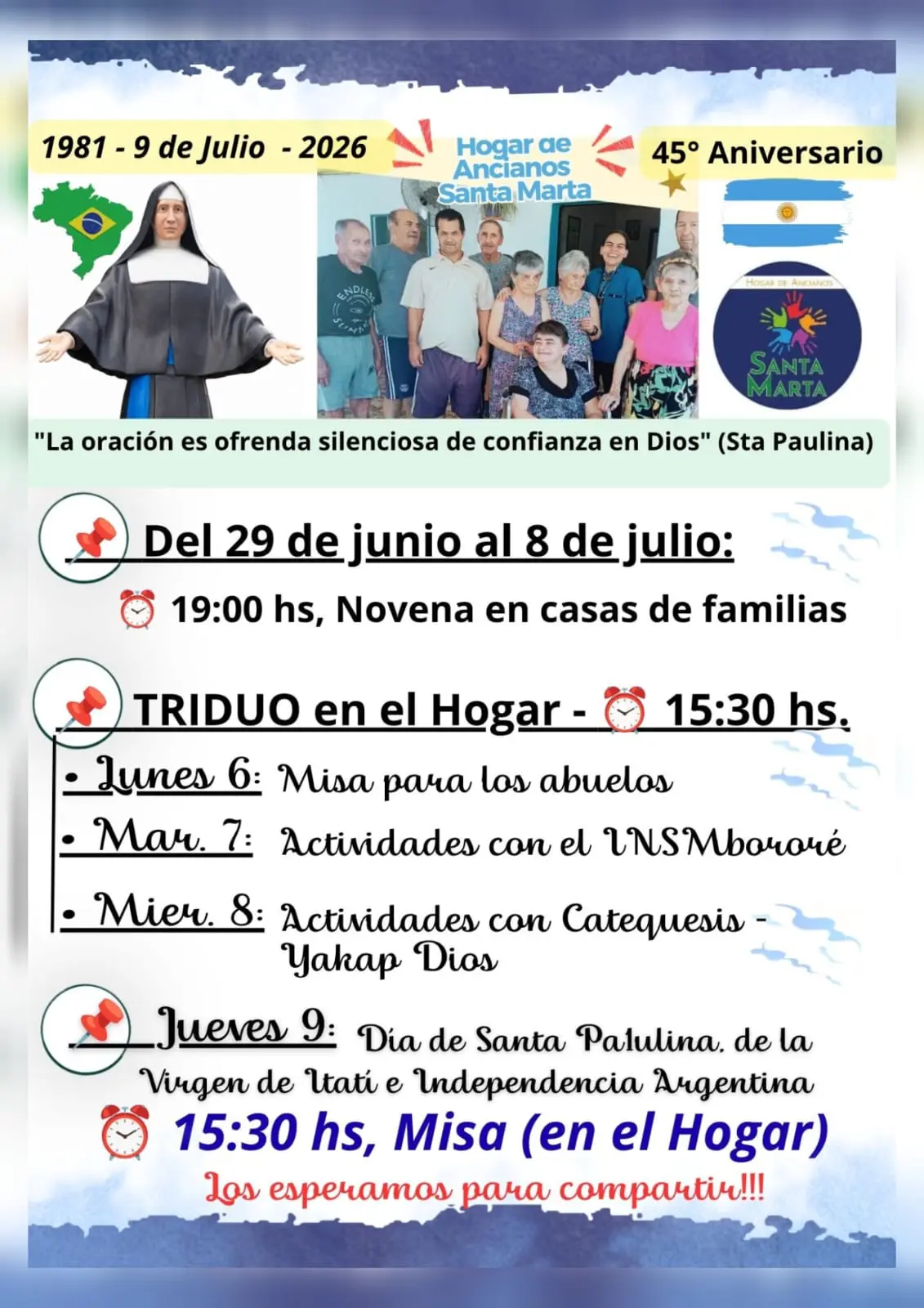 El Hogar de Ancianos Santa Marta se prepara para celebrar los 45 años de servicio con una semana de actividades religiosas y comunitarias imagen-5