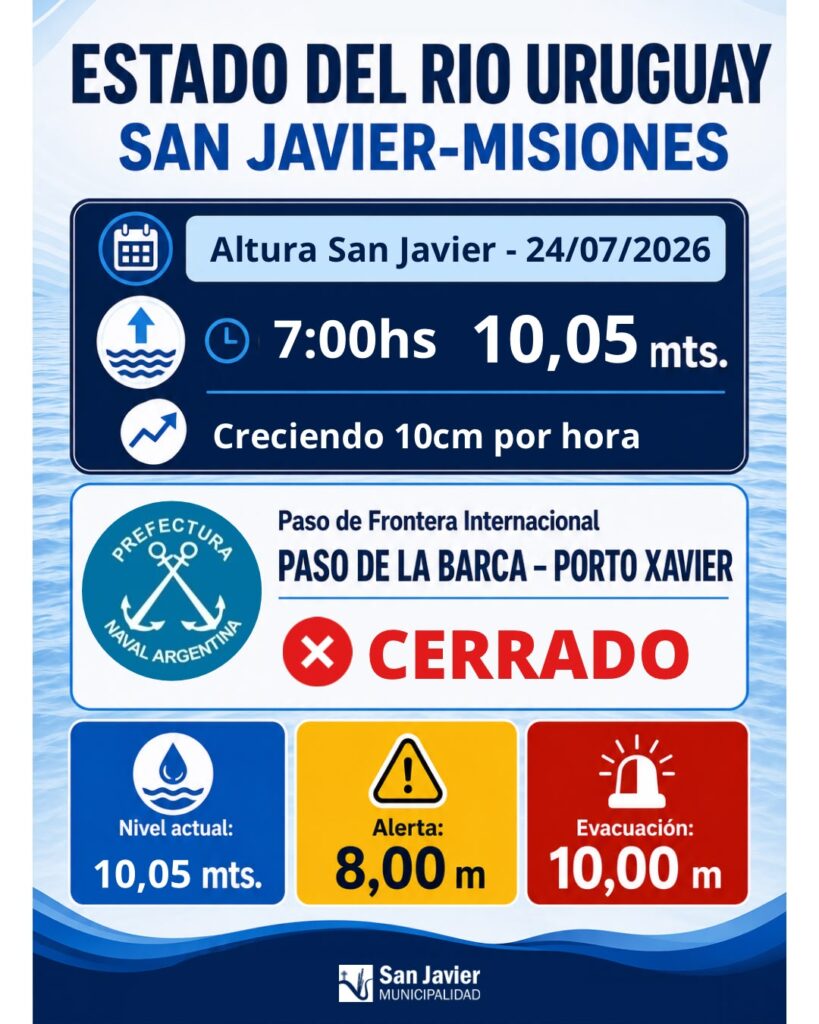 San Javier entra en etapa de evacuación por la crecida del río Uruguay 2 San Javier entra en etapa de evacuación por la crecida del río Uruguay imagen-1